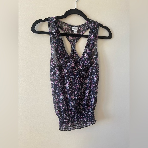 ⭐️2 FOR $20⭐️ Dynamite Sheer Floral Blouse. Racerback size XS - Picture 5 of 7